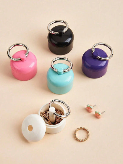 1pc Portable Jewelry Storage Box,Pill Box Key Chain Container, Key Chain, Portable Ring Holder Key Chain, Women Travel Ring Holder Key Chain, Earrings, Rings, Small Round Metal Ring Box, Convenient Fo