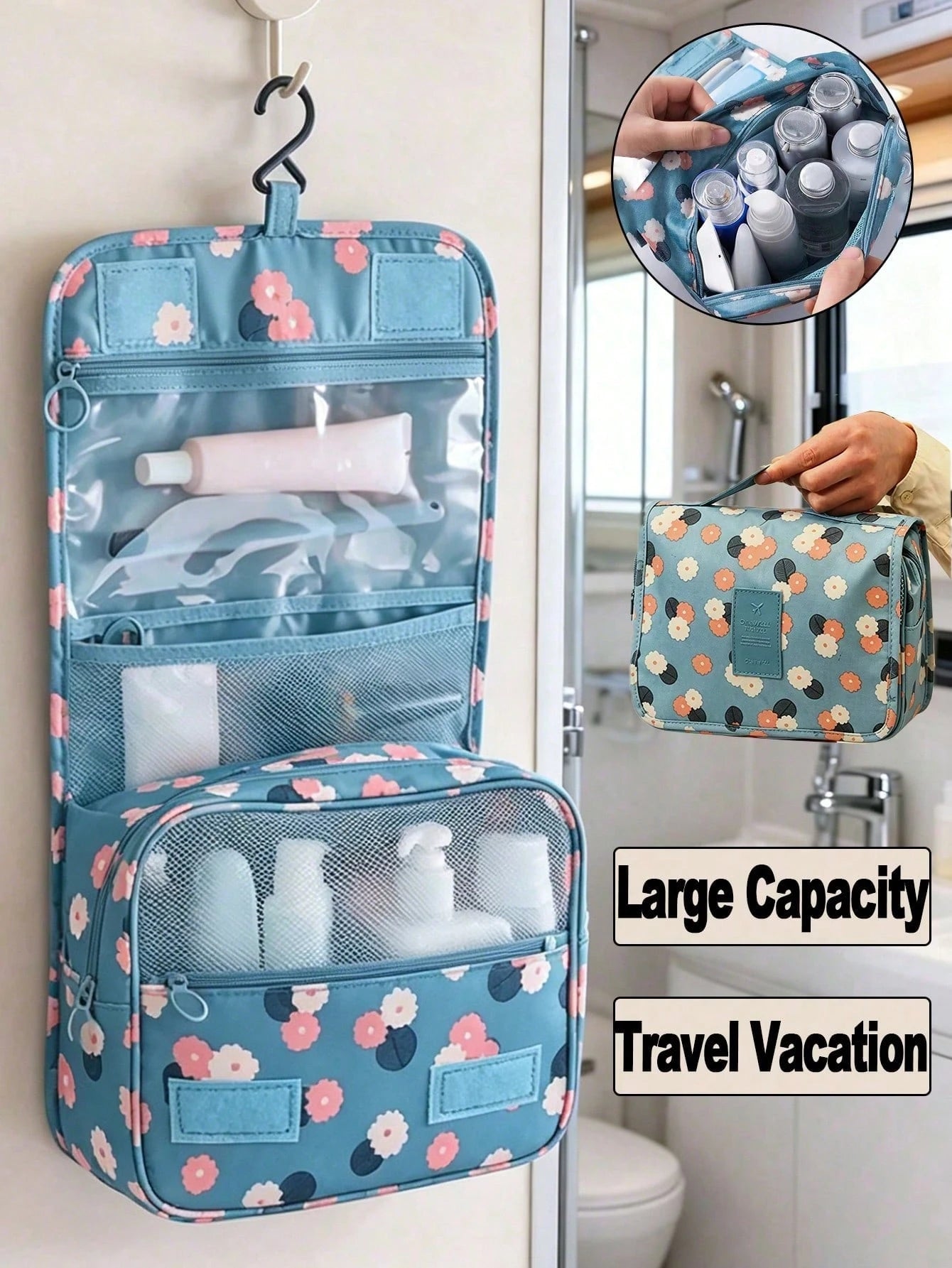 1PC Portable Travel Makeup Bag, Large Capacity Cosmetic Storage Bag, Waterproof Bathroom Toiletry Bag, Women's Makeup Brush Bag, Travel Handbag, Suitable For Storing And Organizing Lipstick, Eyebrow P