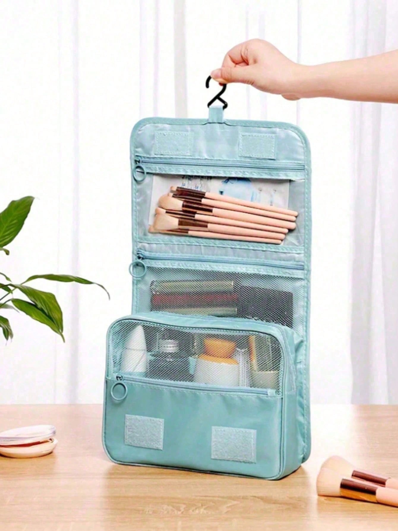 1PC Portable Travel Makeup Bag, Large Capacity Cosmetic Storage Bag, Waterproof Bathroom Toiletry Bag, Women's Makeup Brush Bag, Travel Handbag, Suitable For Storing And Organizing Lipstick, Eyebrow P