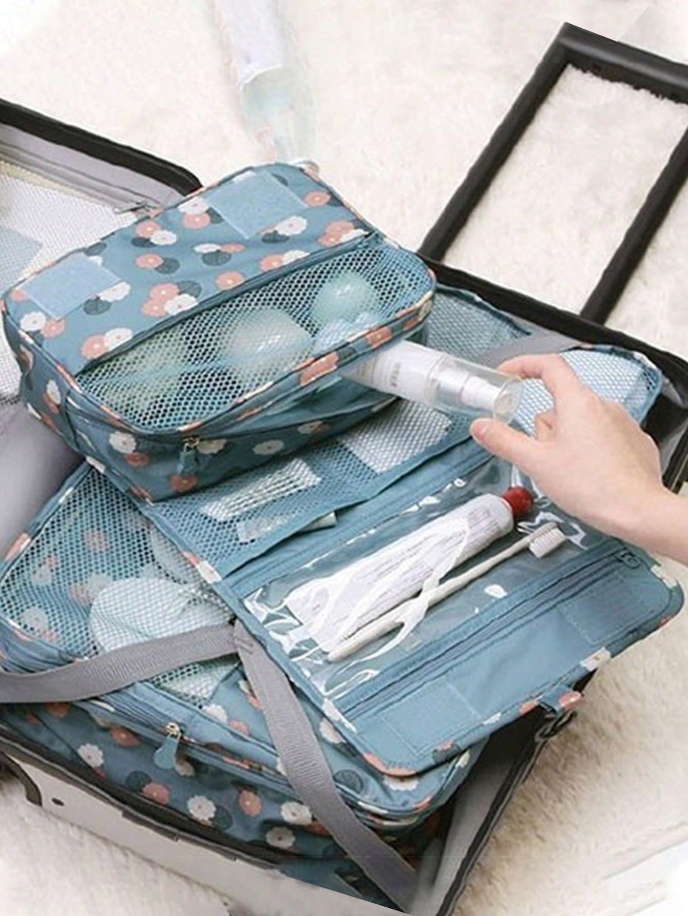 1PC Portable Travel Makeup Bag, Large Capacity Cosmetic Storage Bag, Waterproof Bathroom Toiletry Bag, Women's Makeup Brush Bag, Travel Handbag, Suitable For Storing And Organizing Lipstick, Eyebrow P