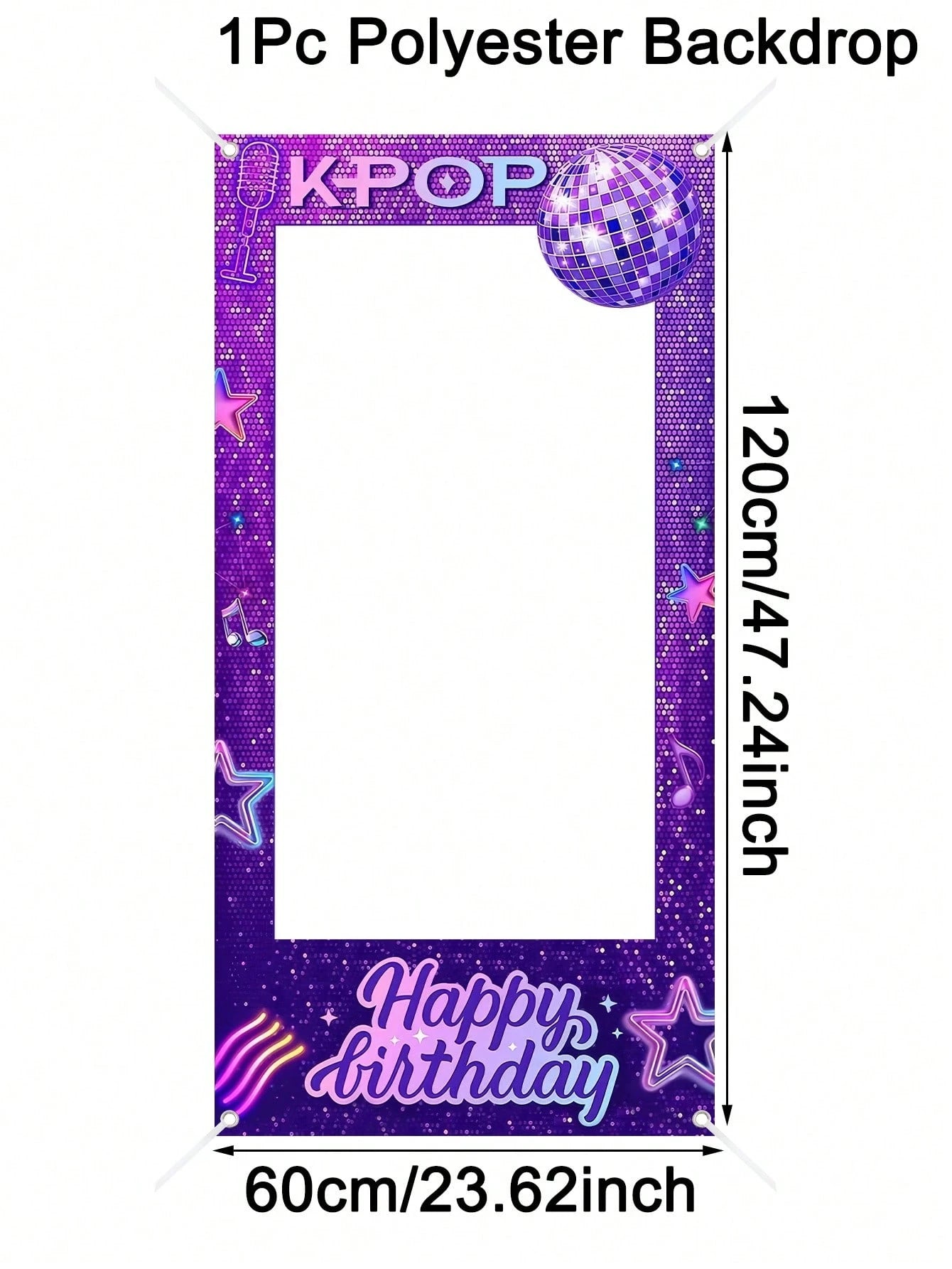 1pc Purple Birthday Photo Booth Frame 120x60cm K-POP Happy Birthday Selfie Photo Backdrop Boys Girls Birthday Party Supplies Background Decor