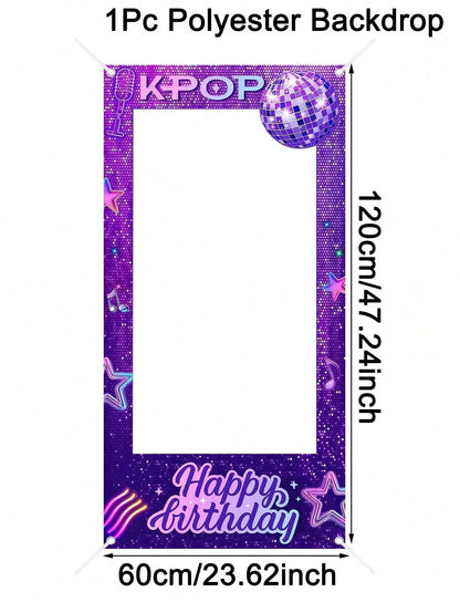 1pc Purple Birthday Photo Booth Frame 120x60cm K-POP Happy Birthday Selfie Photo Backdrop Boys Girls Birthday Party Supplies Background Decor