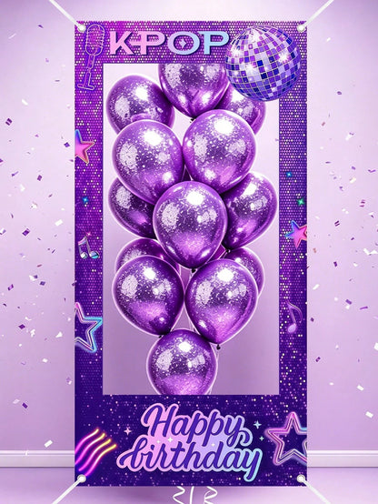 1pc Purple Birthday Photo Booth Frame 120x60cm K-POP Happy Birthday Selfie Photo Backdrop Boys Girls Birthday Party Supplies Background Decor
