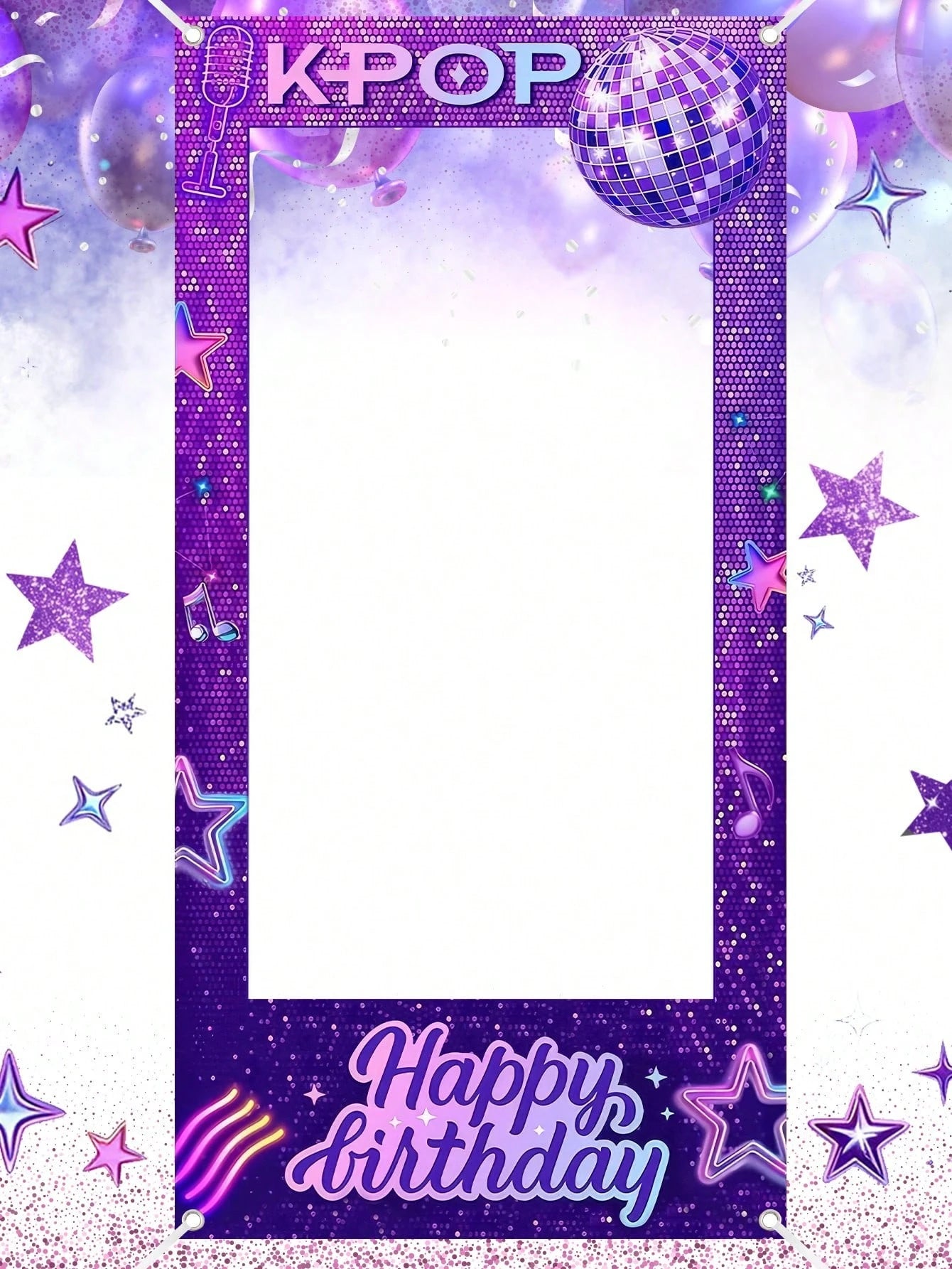 1pc Purple Birthday Photo Booth Frame 120x60cm K-POP Happy Birthday Selfie Photo Backdrop Boys Girls Birthday Party Supplies Background Decor