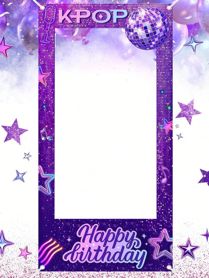 1pc Purple Birthday Photo Booth Frame 120x60cm K-POP Happy Birthday Selfie Photo Backdrop Boys Girls Birthday Party Supplies Background Decor