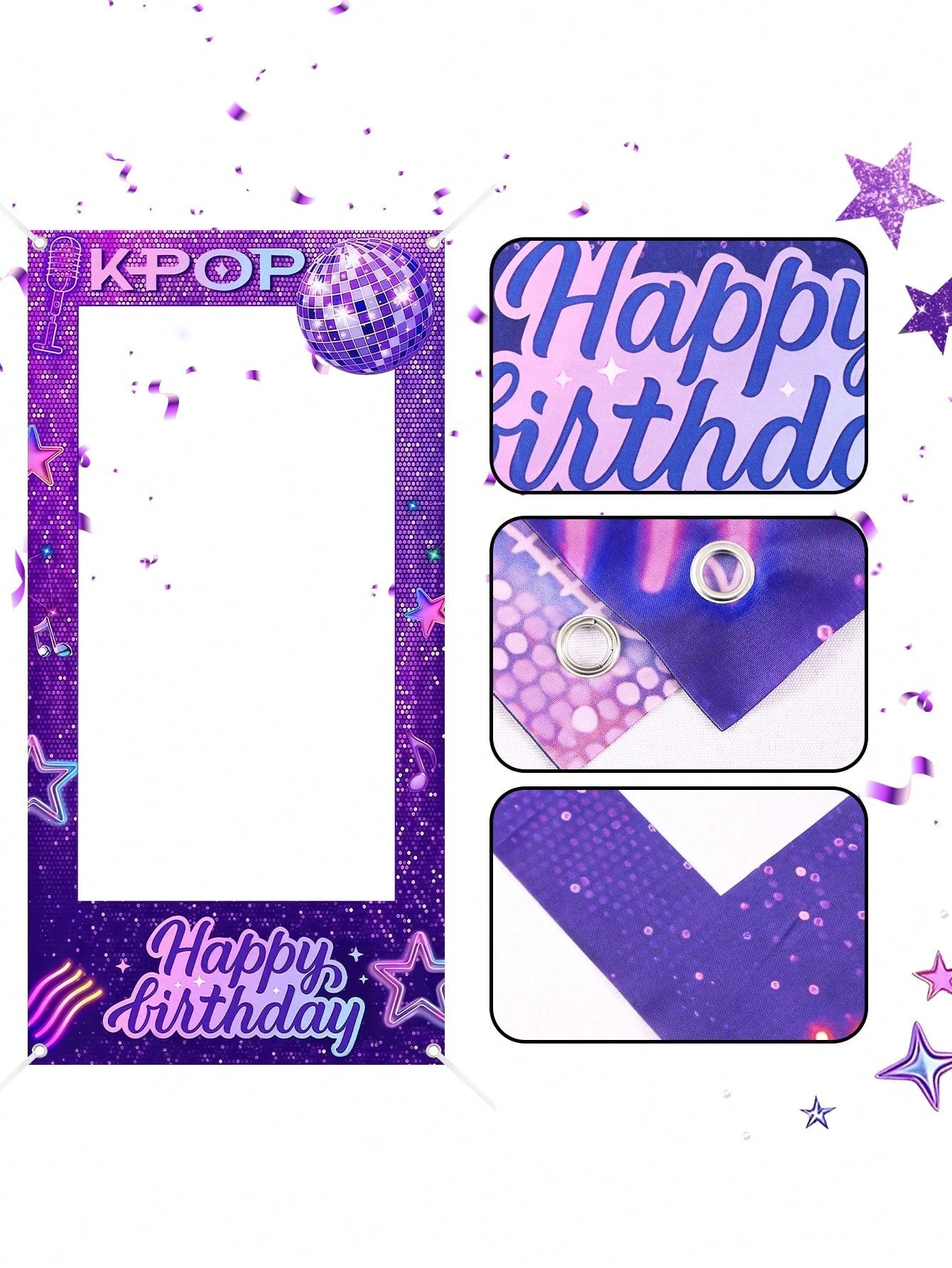 1pc Purple Birthday Photo Booth Frame 120x60cm K-POP Happy Birthday Selfie Photo Backdrop Boys Girls Birthday Party Supplies Background Decor