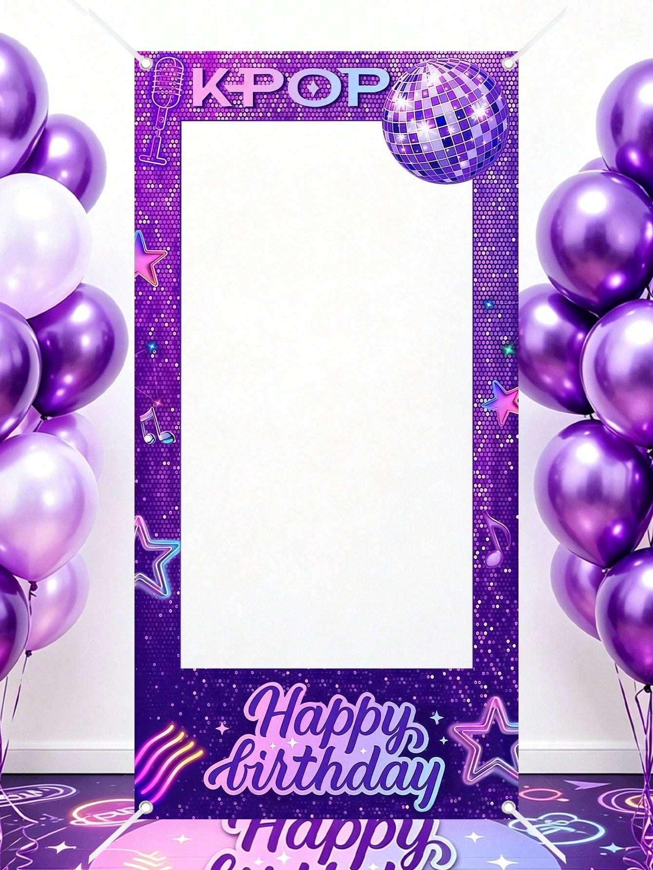 1pc Purple Birthday Photo Booth Frame 120x60cm K-POP Happy Birthday Selfie Photo Backdrop Boys Girls Birthday Party Supplies Background Decor
