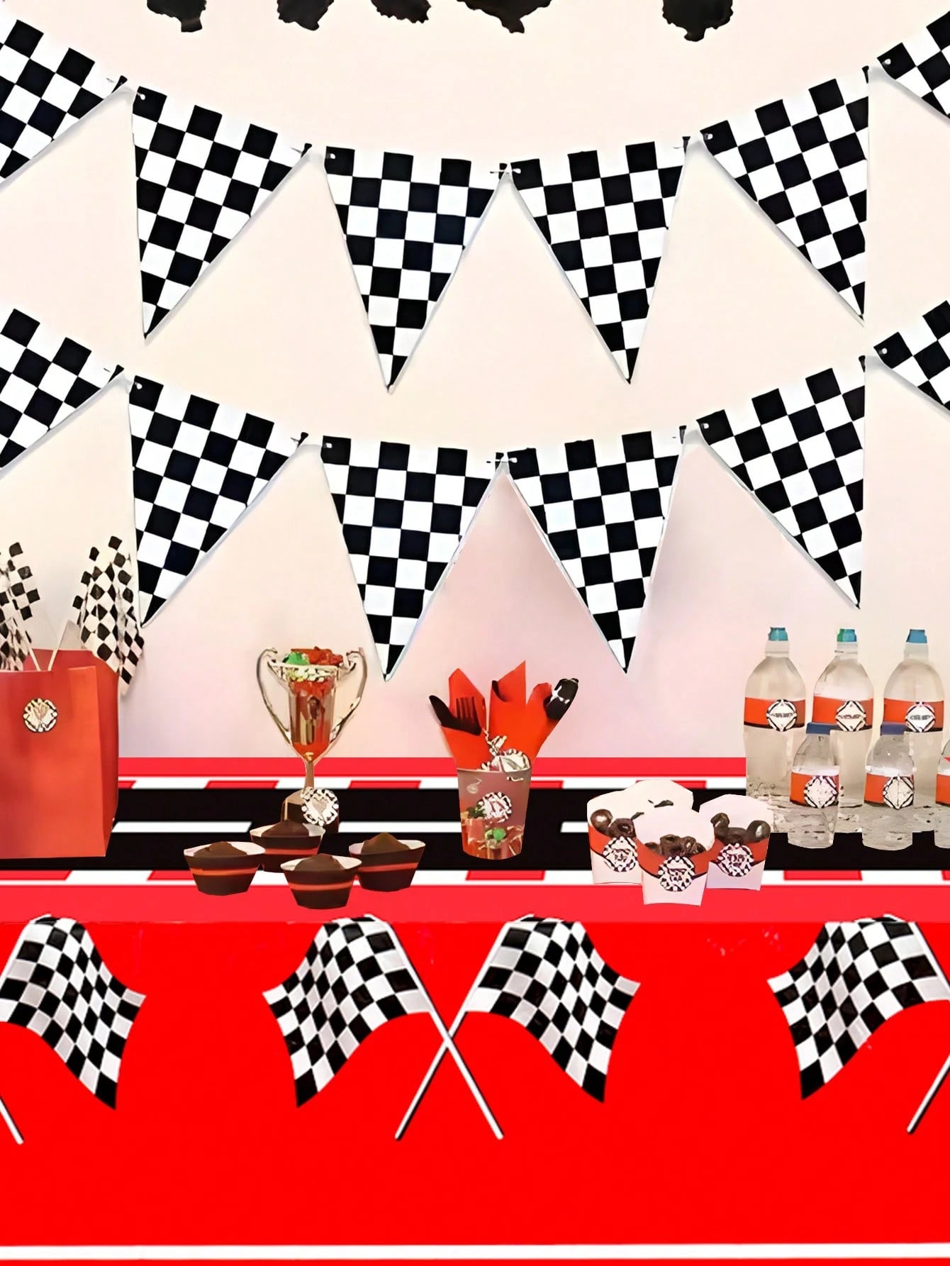 1pc Racing Car Theme Tablecloth, Red & Black Racing Car Design Table Cover, Baby Shower Party Tablecloth, Racing Car Theme Birthday Party Decor, Gender Reveal Party Table Decor, Racing Car Theme Party
