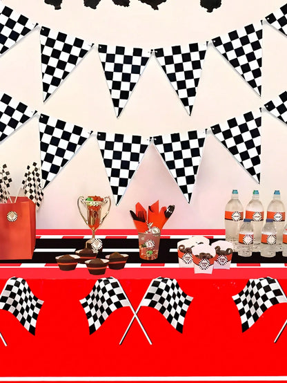 1pc Racing Car Theme Tablecloth, Red & Black Racing Car Design Table Cover, Baby Shower Party Tablecloth, Racing Car Theme Birthday Party Decor, Gender Reveal Party Table Decor, Racing Car Theme Party