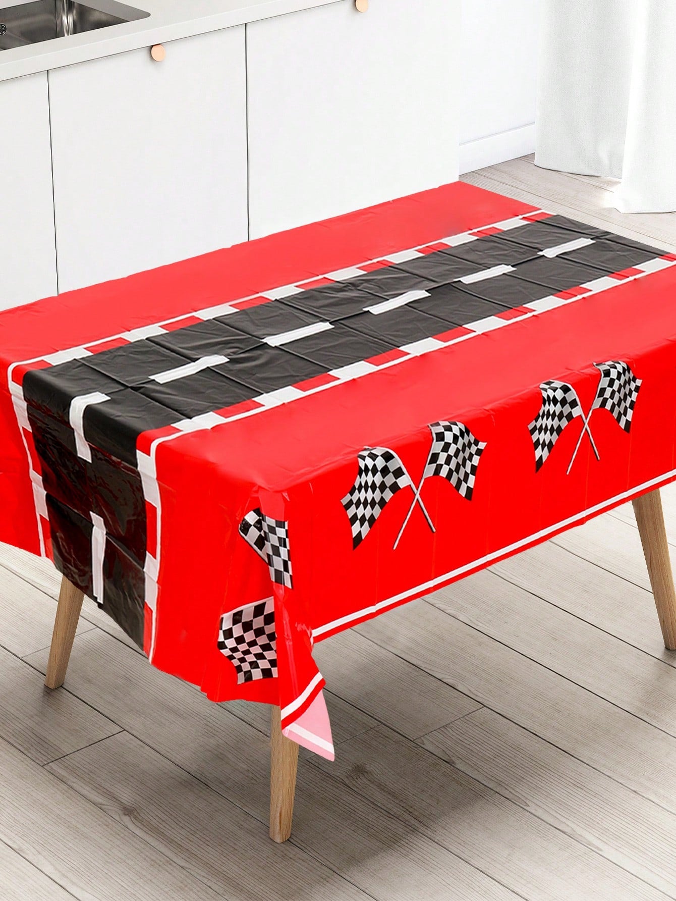 1pc Racing Car Theme Tablecloth, Red & Black Racing Car Design Table Cover, Baby Shower Party Tablecloth, Racing Car Theme Birthday Party Decor, Gender Reveal Party Table Decor, Racing Car Theme Party