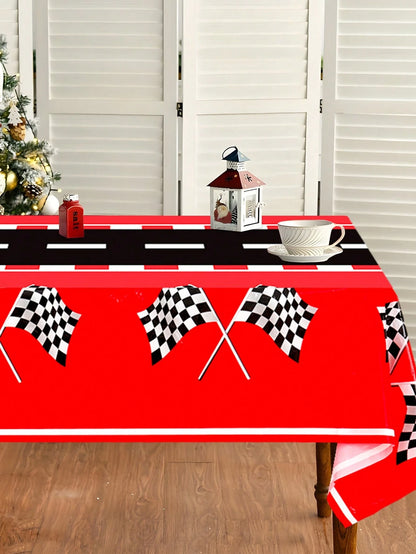 1pc Racing Car Theme Tablecloth, Red & Black Racing Car Design Table Cover, Baby Shower Party Tablecloth, Racing Car Theme Birthday Party Decor, Gender Reveal Party Table Decor, Racing Car Theme Party