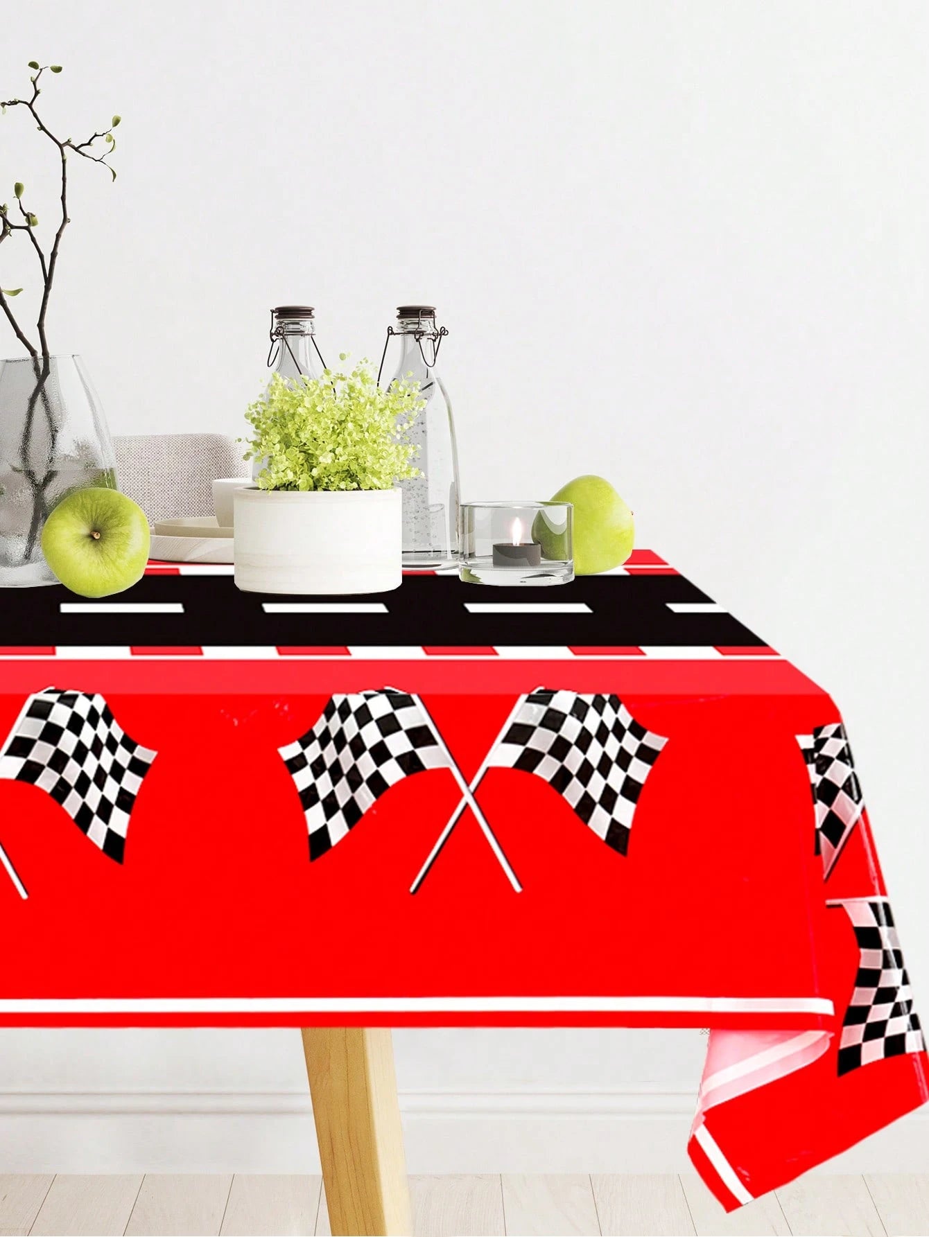 1pc Racing Car Theme Tablecloth, Red & Black Racing Car Design Table Cover, Baby Shower Party Tablecloth, Racing Car Theme Birthday Party Decor, Gender Reveal Party Table Decor, Racing Car Theme Party