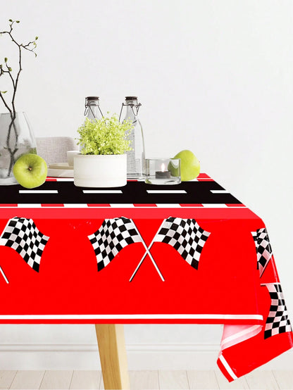 1pc Racing Car Theme Tablecloth, Red & Black Racing Car Design Table Cover, Baby Shower Party Tablecloth, Racing Car Theme Birthday Party Decor, Gender Reveal Party Table Decor, Racing Car Theme Party