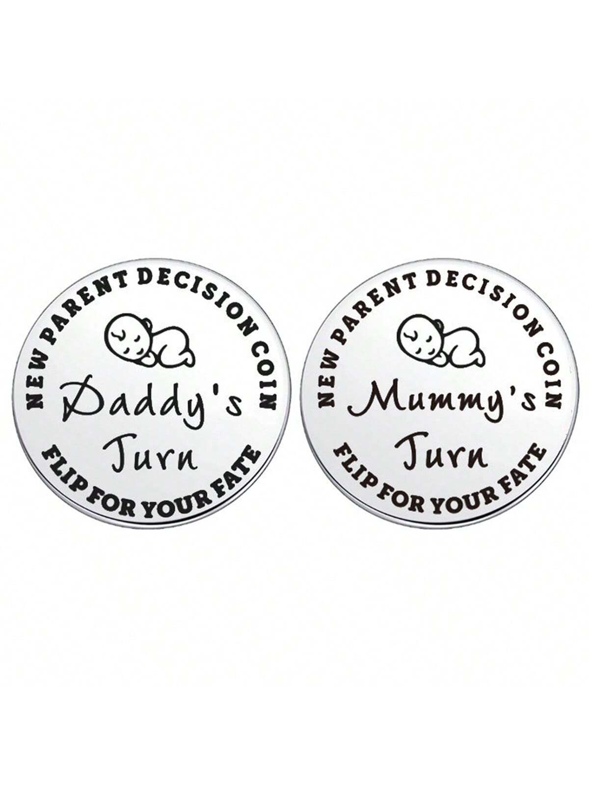 1pc Random Pattern Baby Shower Gift For Parents, Mommy & Daddy Decision Maker Coin, Stainless Steel Double-Sided Coin With 'dad's Turn' And 'mom's Turn' For Pregnant Mothers And First-Time Parents As