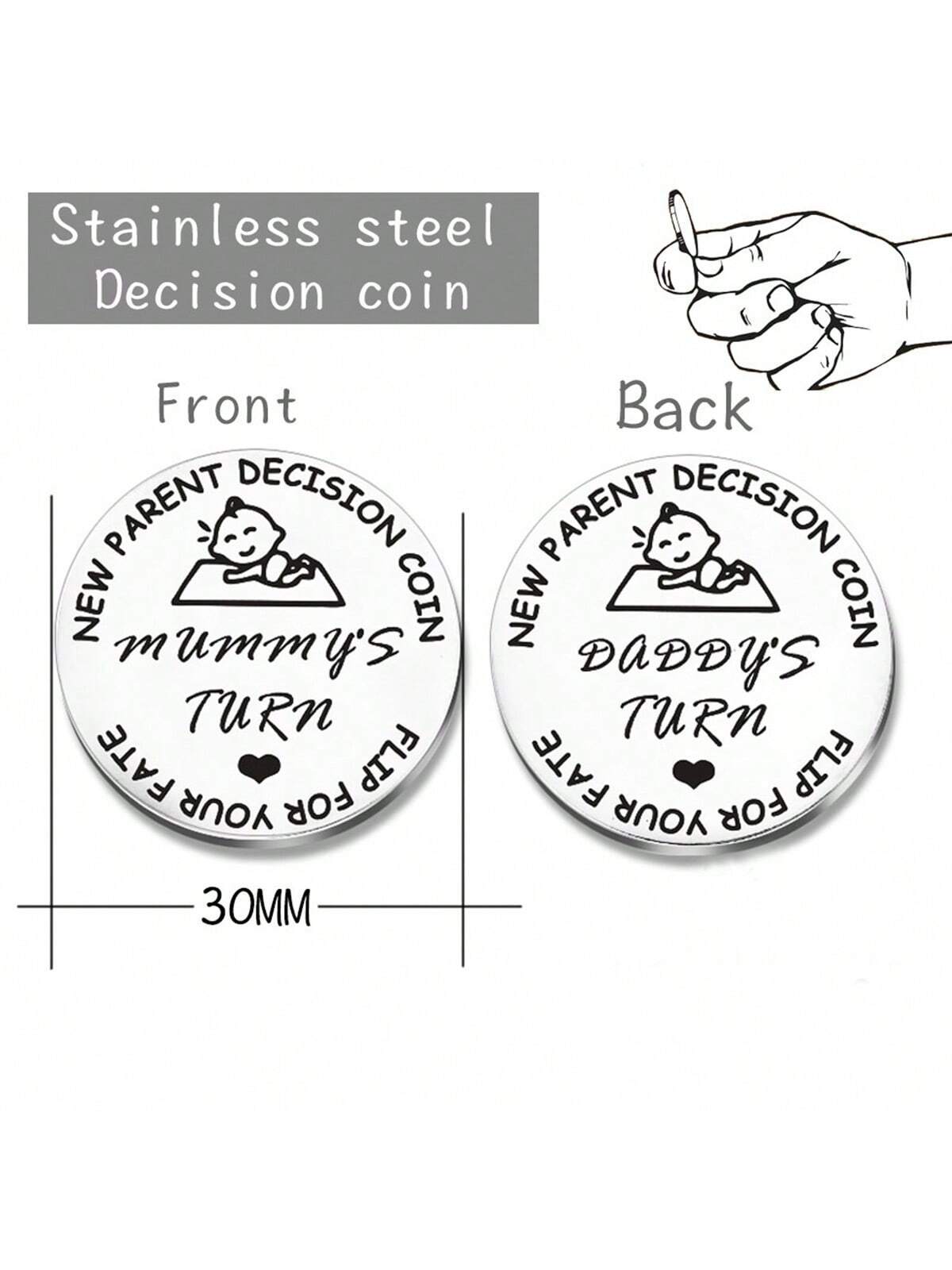 1pc Random Pattern Baby Shower Gift For Parents, Mommy & Daddy Decision Maker Coin, Stainless Steel Double-Sided Coin With 'dad's Turn' And 'mom's Turn' For Pregnant Mothers And First-Time Parents As