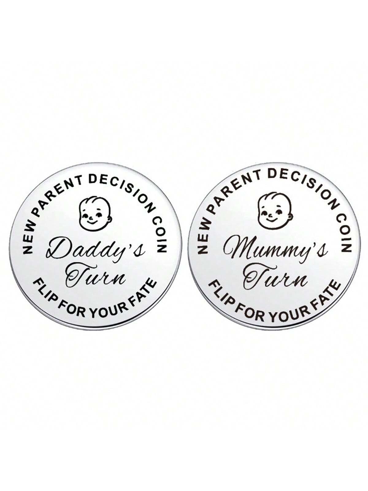 1pc Random Pattern Baby Shower Gift For Parents, Mommy & Daddy Decision Maker Coin, Stainless Steel Double-Sided Coin With 'dad's Turn' And 'mom's Turn' For Pregnant Mothers And First-Time Parents As