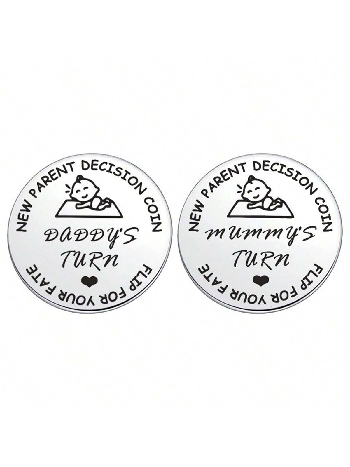 1pc Random Pattern Baby Shower Gift For Parents, Mommy & Daddy Decision Maker Coin, Stainless Steel Double-Sided Coin With 'dad's Turn' And 'mom's Turn' For Pregnant Mothers And First-Time Parents As
