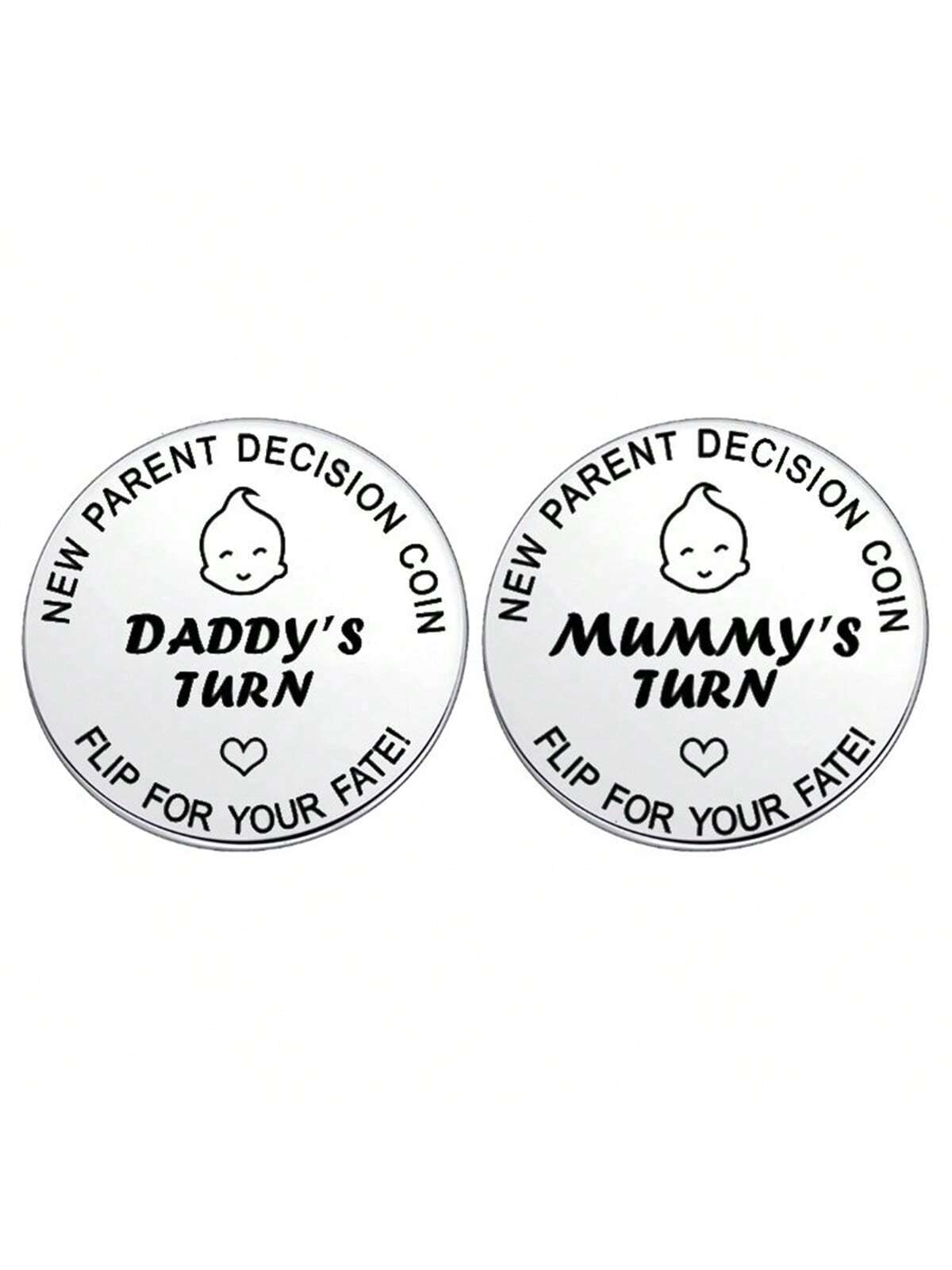 1pc Random Pattern Baby Shower Gift For Parents, Mommy & Daddy Decision Maker Coin, Stainless Steel Double-Sided Coin With 'dad's Turn' And 'mom's Turn' For Pregnant Mothers And First-Time Parents As
