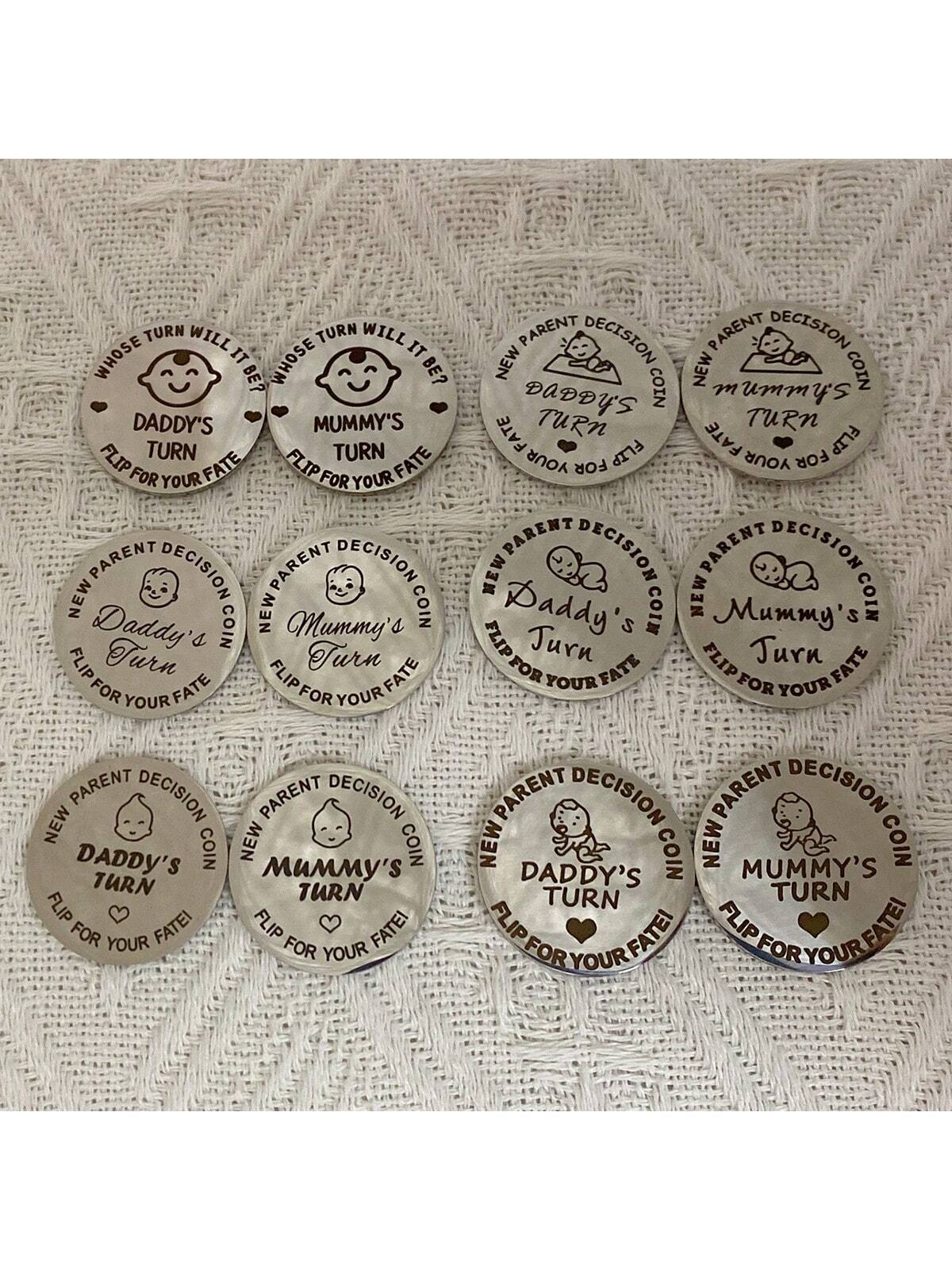 1pc Random Pattern Baby Shower Gift For Parents, Mommy & Daddy Decision Maker Coin, Stainless Steel Double-Sided Coin With 'dad's Turn' And 'mom's Turn' For Pregnant Mothers And First-Time Parents As