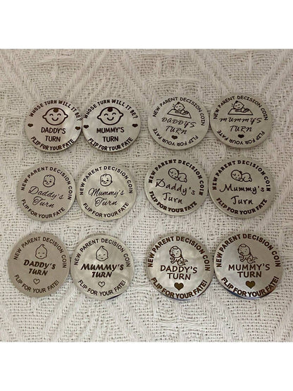 1pc Random Pattern Baby Shower Gift For Parents, Mommy & Daddy Decision Maker Coin, Stainless Steel Double-Sided Coin With 'dad's Turn' And 'mom's Turn' For Pregnant Mothers And First-Time Parents As