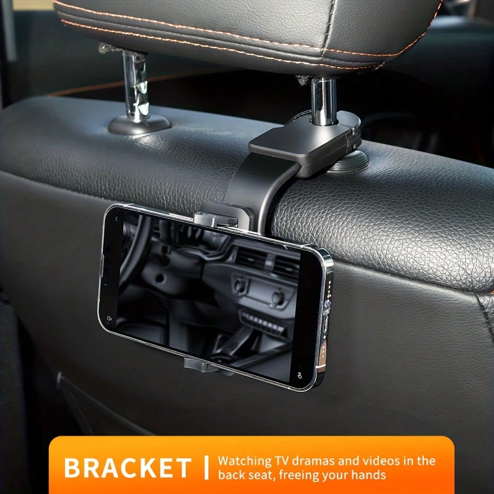 1pc Rear Seat Headrest Phone Holder, 360° Rotatable Adjustable Multi-Function Hanger Hook Type Phone Mount, Suitable For Car Travel, Home Car Accessories