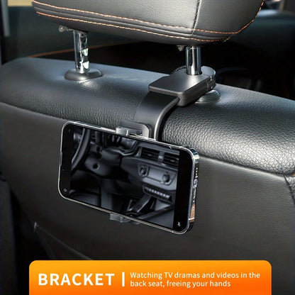 1pc Rear Seat Headrest Phone Holder, 360° Rotatable Adjustable Multi-Function Hanger Hook Type Phone Mount, Suitable For Car Travel, Home Car Accessories
