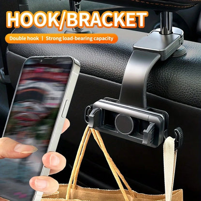 1pc Rear Seat Headrest Phone Holder, 360° Rotatable Adjustable Multi-Function Hanger Hook Type Phone Mount, Suitable For Car Travel, Home Car Accessories