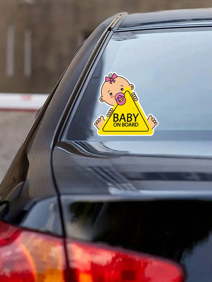 1pc Reflective Baby On Board Sticker With English Warning Message For Inner Car Window