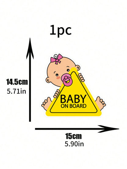 1pc Reflective Baby On Board Sticker With English Warning Message For Inner Car Window