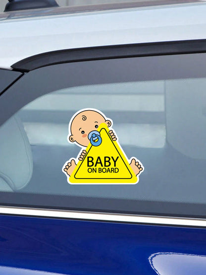 1pc Reflective Baby On Board Sticker With English Warning Message For Inner Car Window