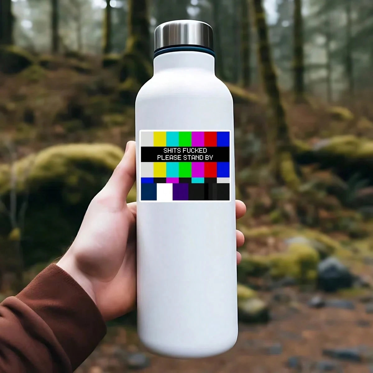 1PC Retro TV Test Screen Vinyl Sticker, Waterproof Color Bar Decal With Pixel Please Stand By Style For Laptop, Water Bottle, Notebook, Journal, Phone Case, Luggage Decor