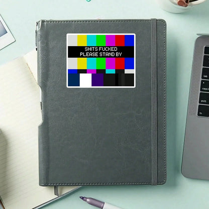 1PC Retro TV Test Screen Vinyl Sticker, Waterproof Color Bar Decal With Pixel Please Stand By Style For Laptop, Water Bottle, Notebook, Journal, Phone Case, Luggage Decor