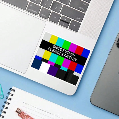 1PC Retro TV Test Screen Vinyl Sticker, Waterproof Color Bar Decal With Pixel Please Stand By Style For Laptop, Water Bottle, Notebook, Journal, Phone Case, Luggage Decor