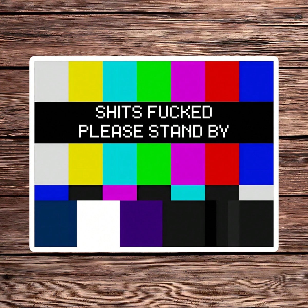 1PC Retro TV Test Screen Vinyl Sticker, Waterproof Color Bar Decal With Pixel Please Stand By Style For Laptop, Water Bottle, Notebook, Journal, Phone Case, Luggage Decor