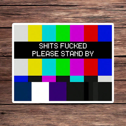 1PC Retro TV Test Screen Vinyl Sticker, Waterproof Color Bar Decal With Pixel Please Stand By Style For Laptop, Water Bottle, Notebook, Journal, Phone Case, Luggage Decor