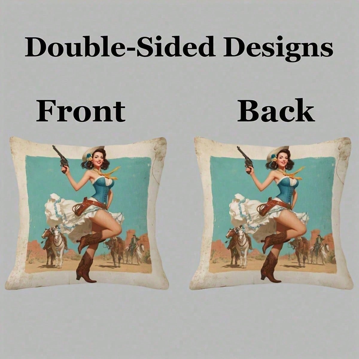 1pc Retro Western Cowgirl Pin-Up Throw Pillow Cover, Short Plush, For Sofa, Living Room, Bedroom, Home Decor, No Insert, Vintage Desert Cowboy Theme