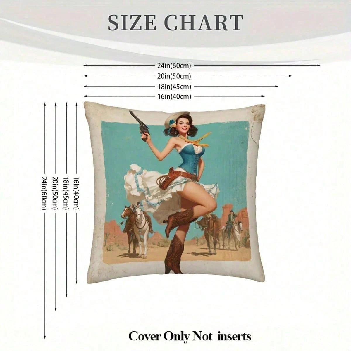 1pc Retro Western Cowgirl Pin-Up Throw Pillow Cover, Short Plush, For Sofa, Living Room, Bedroom, Home Decor, No Insert, Vintage Desert Cowboy Theme