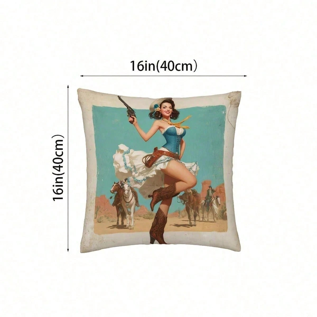 1pc Retro Western Cowgirl Pin-Up Throw Pillow Cover, Short Plush, For Sofa, Living Room, Bedroom, Home Decor, No Insert, Vintage Desert Cowboy Theme