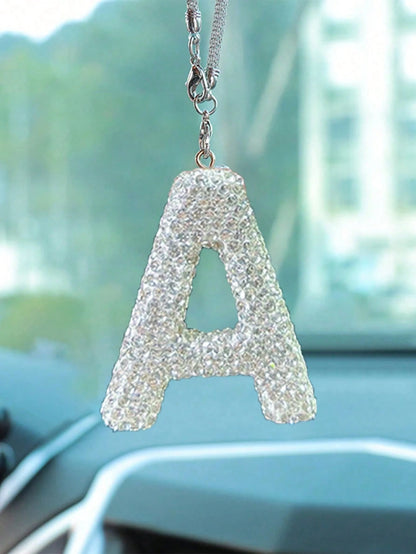 1pc Rhinestone A-Z Letter Car Rearview Mirror Pendant, Car Interior Decor