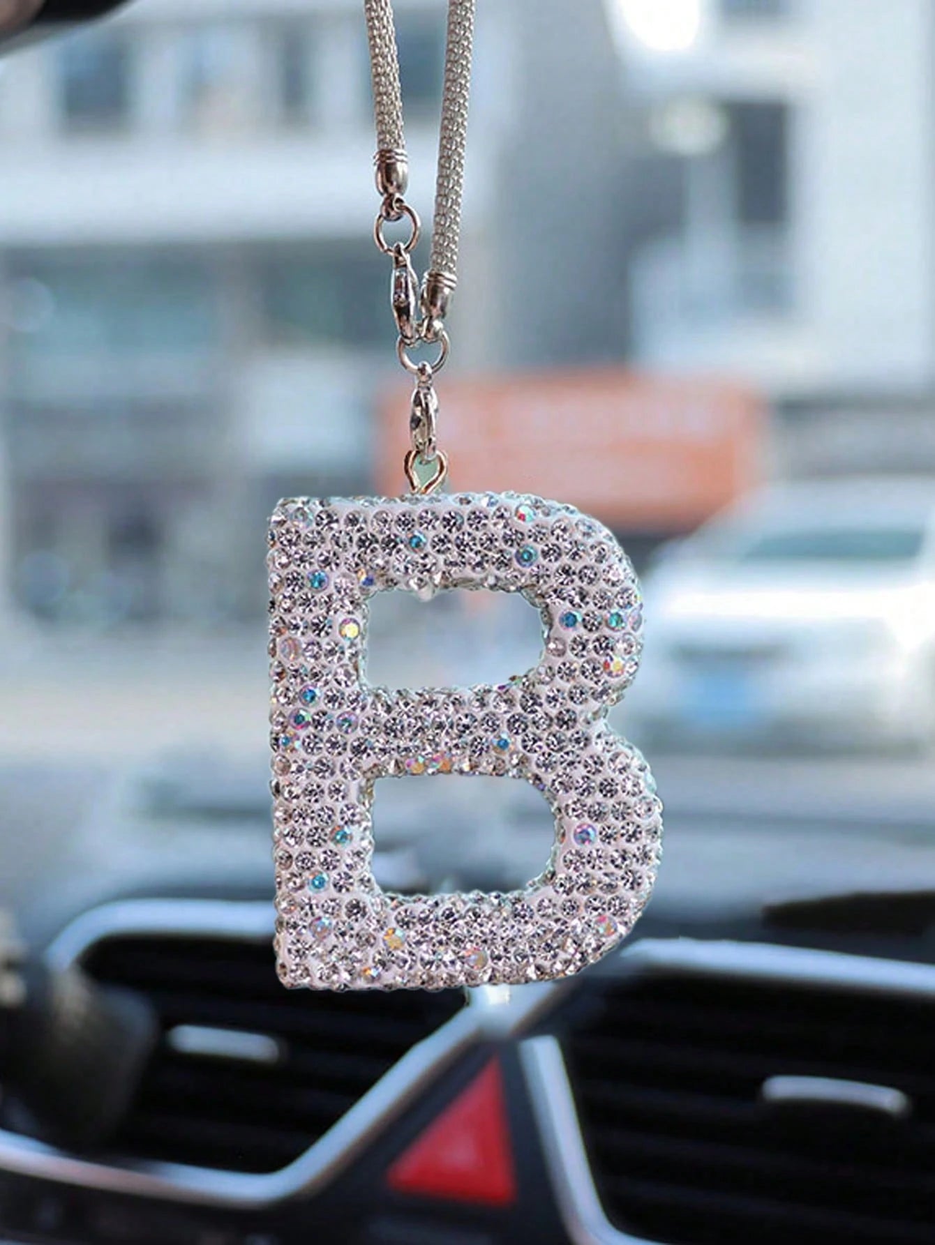 1pc Rhinestone A-Z Letter Car Rearview Mirror Pendant, Car Interior Decor