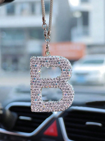 1pc Rhinestone A-Z Letter Car Rearview Mirror Pendant, Car Interior Decor