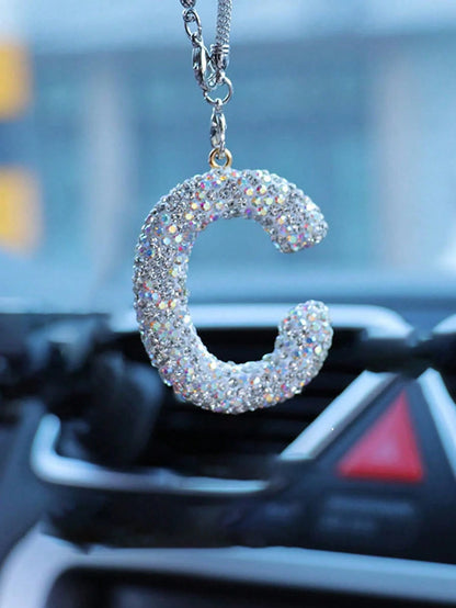 1pc Rhinestone A-Z Letter Car Rearview Mirror Pendant, Car Interior Decor