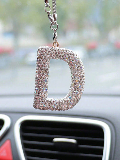 1pc Rhinestone A-Z Letter Car Rearview Mirror Pendant, Car Interior Decor