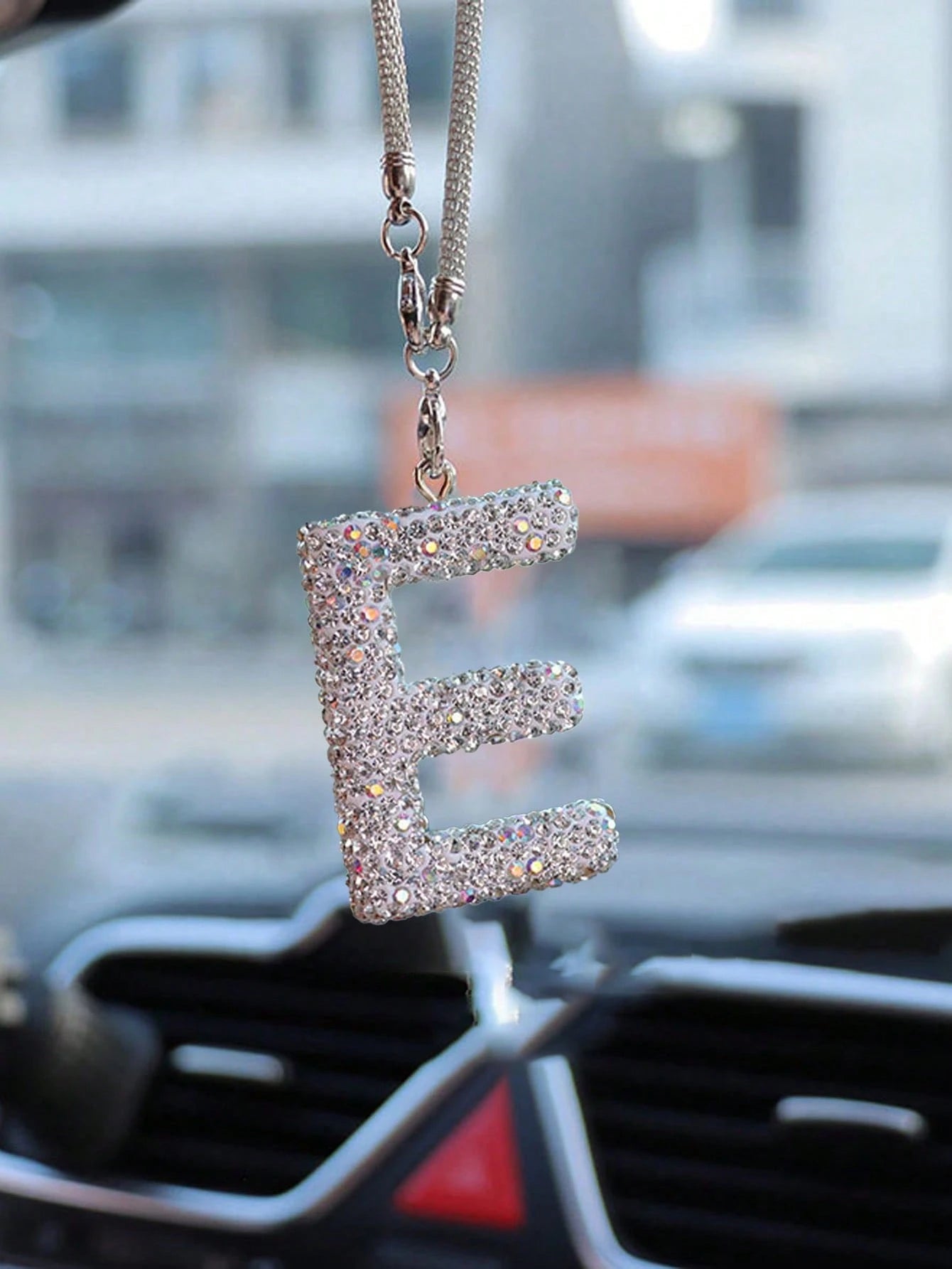 1pc Rhinestone A-Z Letter Car Rearview Mirror Pendant, Car Interior Decor