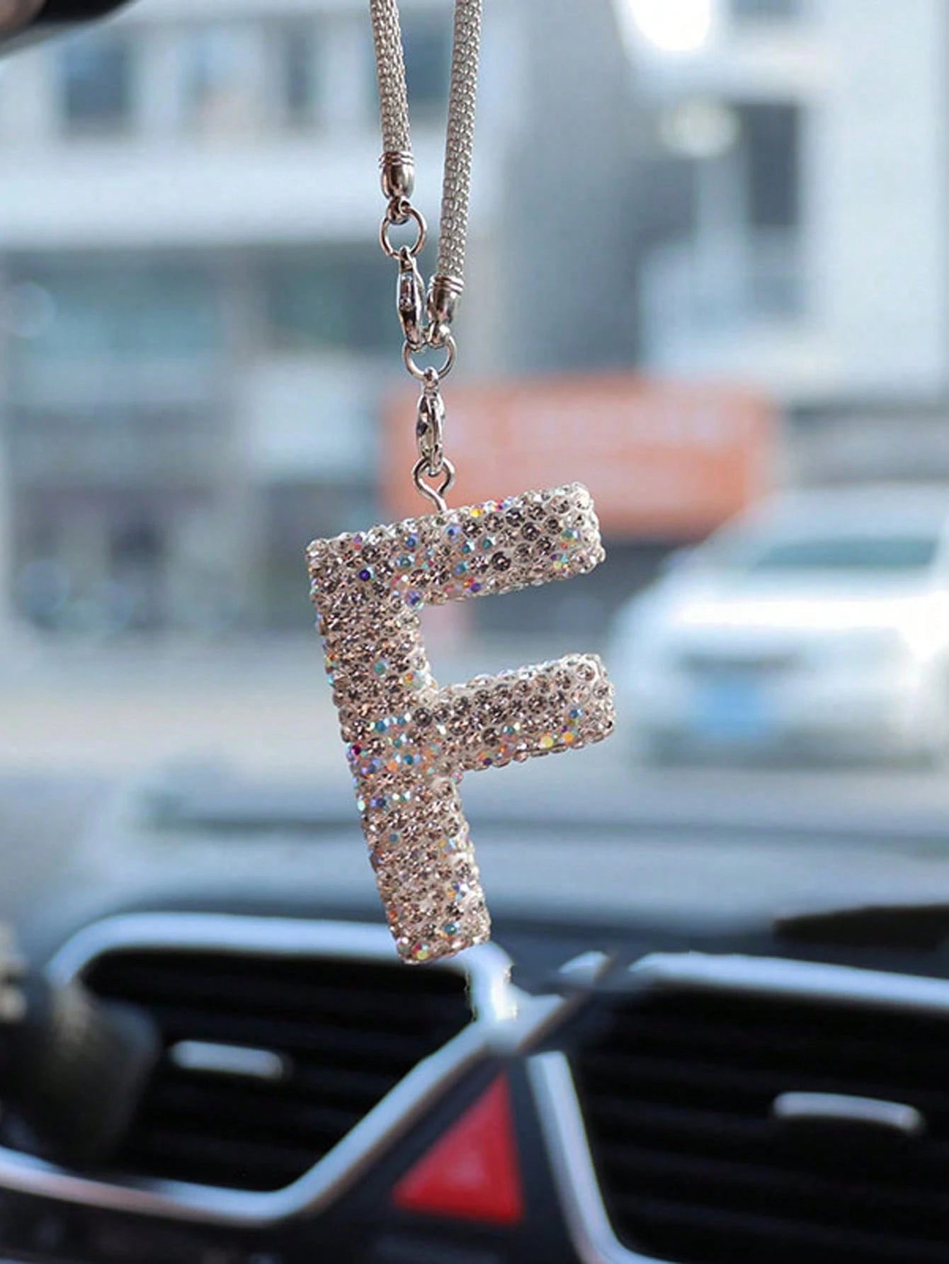 1pc Rhinestone A-Z Letter Car Rearview Mirror Pendant, Car Interior Decor
