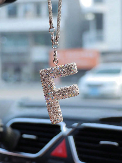 1pc Rhinestone A-Z Letter Car Rearview Mirror Pendant, Car Interior Decor