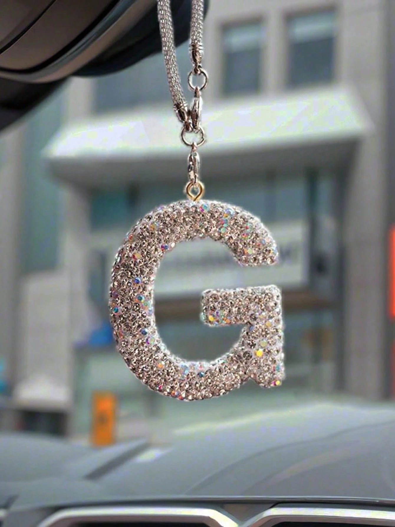 1pc Rhinestone A-Z Letter Car Rearview Mirror Pendant, Car Interior Decor