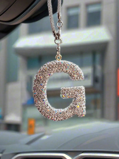 1pc Rhinestone A-Z Letter Car Rearview Mirror Pendant, Car Interior Decor