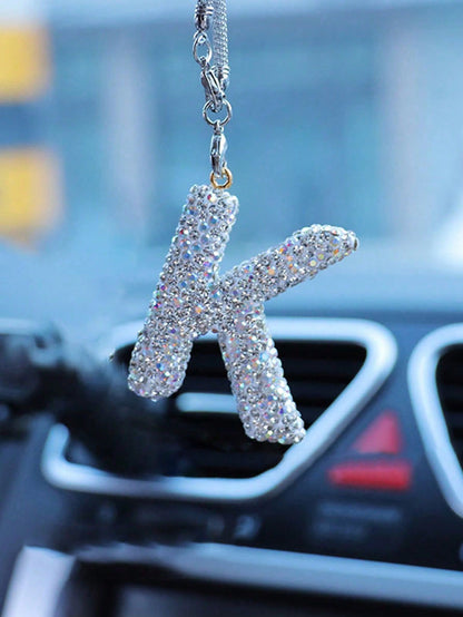 1pc Rhinestone A-Z Letter Car Rearview Mirror Pendant, Car Interior Decor
