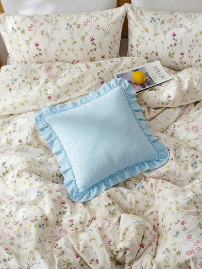 1pc Romantic French Ruffled Quilted Envelope Pillow Cover (Filling Not Included), Fashionable & Romantic Bedroom/Dorm/Sofa Decorative Cushion Cover, Couple/Friend Gift, Machine Washable, Oeko-Tex Cert